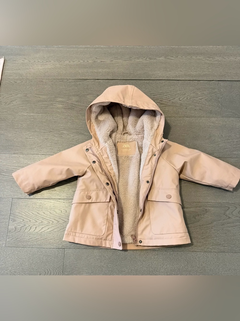 ZARA Kids Hooded Faux-Sherpa Lined Jacket